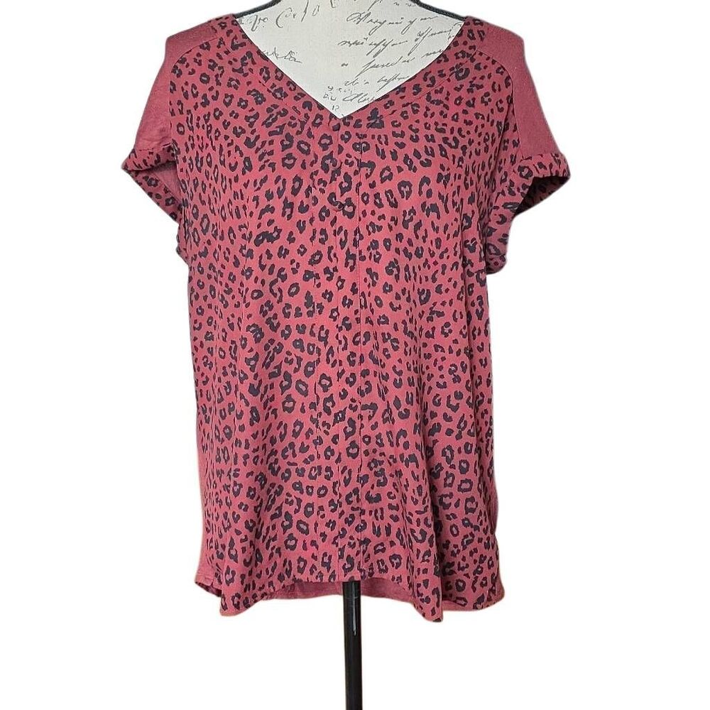 Fortune + Ivy Women's Size Large Rust Black Cheetah Print Mix Material Blouse